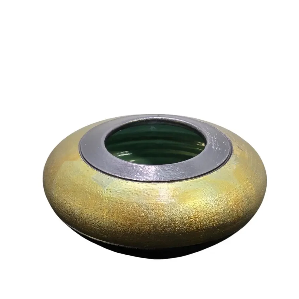 Michael Weinberg Signed Raku Studio Ceramic Orb Vessel - 2004 Art Pottery Gold